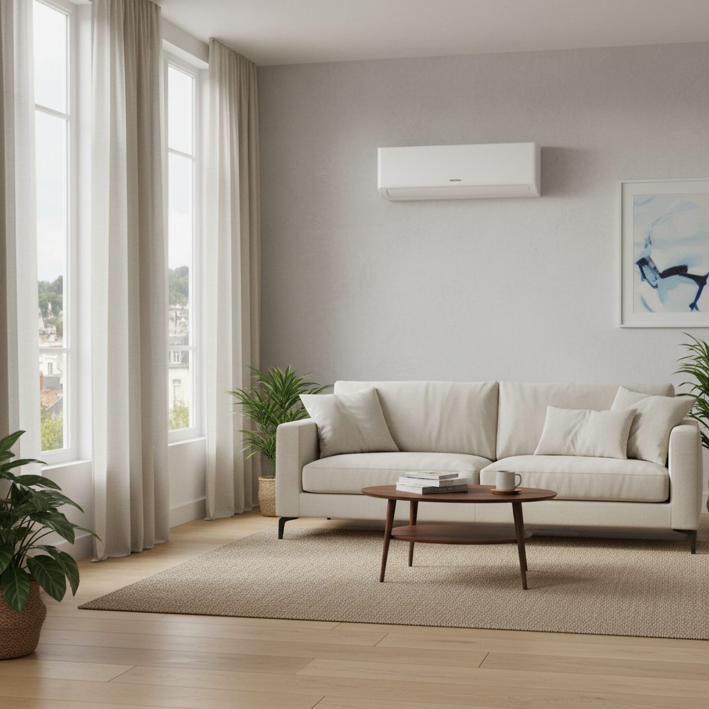 Climatisation réversible installée dans un salon à Saint-Étienne
